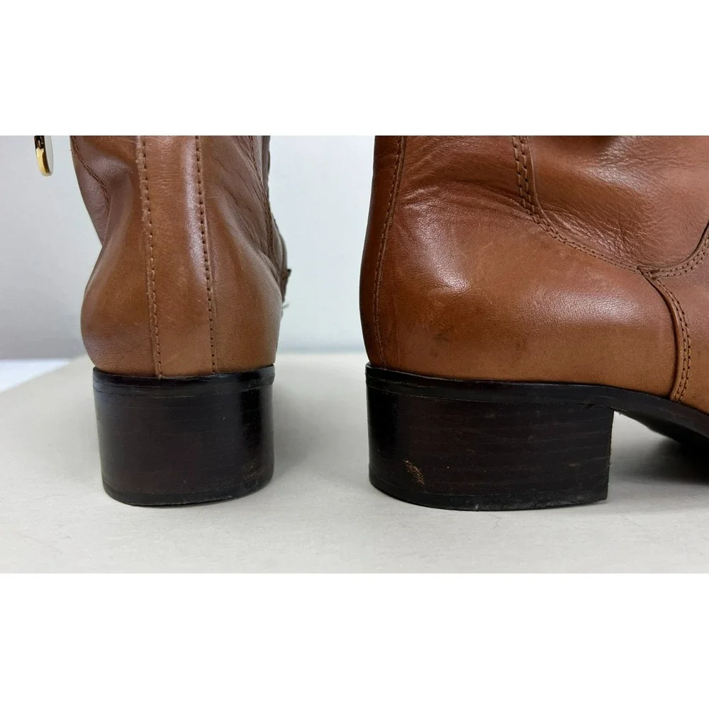 Michael Kors Hamilton Tall riding Boots Caramel Leather Padlock Logo‎ 1/4 Zip, 8
